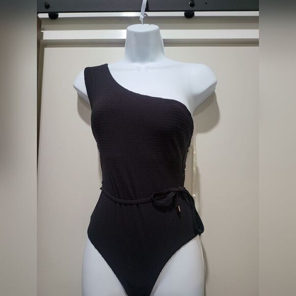 Sea Level Swim Messina One-Shoulder Tie Waist One-Piece Swimsuit NWOT sz 4 Black - Picture 3 of 5